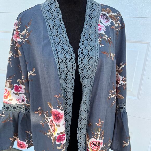 HIPSTER ROW, blue lightweight open front cardigan, women's size L - Picture 1 of 11
